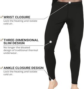 Herobiker <b>Men's</b> Black <b>Thermal</b> Underwear Set Crew Neck Long Sleeve Full Length Sweat-Wicking Sporty Winter Wear - Product Image 2
