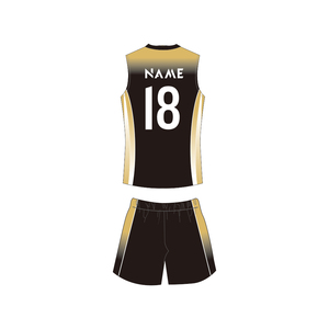 <b>Volleyball</b> Jersey <b>Set</b> Reversible Polyester/Cotton Unisex Sublimated V-Neck Full Sleeve Shorts Black Gold Gradient Moisture - Product Image 3