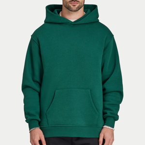 Sweat-shirt à capuche oversize en coton pour homme, style décontracté automne, brodé avec poche kangourou et motif gaufré en relief uni - Product Image 1