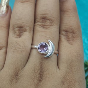 Bague en argent sterling 925 avec améthyste, forme croissant de lune, pierre précieuse violette, ajustable, bijou spirituel pour femme, cadeau pour elle - Product Image 4