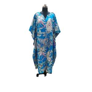 Kaftan indien fait main en coton pour femme, robe longue maxi à col en V, cache-maillot de plage à col montant, imprimé au bloc artisanal, vêtement de nuit, artisanat ethnique - Product Image 1