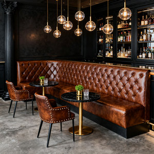 Custom europeo copertura in pelle <span class=keywords><strong>Vintage</strong></span> struttura in <span class=keywords><strong>legno</strong></span> ristorante Chesterfield divano stand posti a sedere <span class=keywords><strong>tavolo</strong></span> di fascia alta e stand Set - Product Image 1