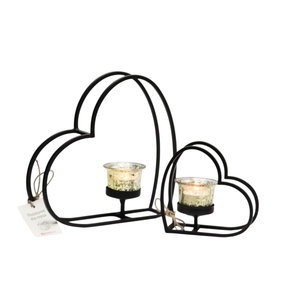 Porte-bougie en métal et verre de style vintage, en forme de cœur, pour bougies chauffe-plat, finition noire, pour la maison et la décoration de Noël - Product Image 1