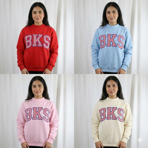 Sudadera de Cuello Redondo Color Crema para Mujer con Estampado de Letras BKS en Guingán Rojo, Corte Regular, Suéter de Algodón Tejido para Otoño - Product Image 4
