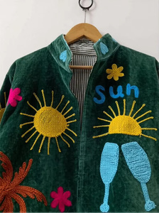 Chaqueta Bomber de Terciopelo de Algodón con Bordado Floral Suzani, Reversible, Estilo Boho Vintage, Corta, para Invierno, Prenda Étnica, Precio de Fábrica - Product Image 3