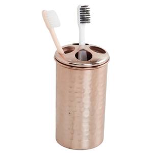 Stylish Silver Textured Metal <b>Toothbrush</b> <b>Holder</b> Round Two Slot Bathroom Accessory Countertop Organizer Modern Home Decor - Product Image 6