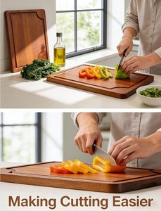 Hand Crafted Cutting Board, <b>Rustic</b> Wooden Chopping Acacia <b>Wood</b> Cutting Boards with Juice Groove, Double-Sided Kitchen Boards - Product Image 2