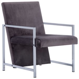 Sillón de Madera Contrachapada con Base Cromada y Tapizado en Terciopelo Gris Oscuro para Sala de Estar - Product Image 2