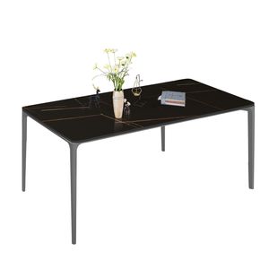 63 Inch Sintered Stone/Marble/Porcelain Top <b>Dining</b> <b>Table</b> Aluminium Alloy Grey Legs for Kitchen/Living Room Elegant <b>Dining</b> <b>Table</b> - Product Image 1