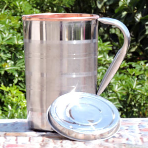 Stainless Steel Copper Lined Water <b>Jug</b> Pitcher with Lid Double Layer Ayurvedic <b>Drinking</b> Pot Hotel Restaurant Drinkware - Product Image 3