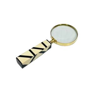 3'' Handcrafted Brass <b>Magnifying</b> <b>Glass</b> with Geometric Bone Handle | Optical <b>Glass</b> Reading & Inspection <b>Magnifier</b> - Product Image 1