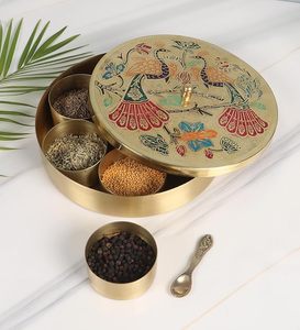 Brass Masala <b>Box</b> Spice Storage Container Decorative Metal Lid 7 Compartment Kitchen Organizer <b>Vintage</b> Design Handcrafted - Product Image 2