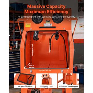Cabine de sablage en acier robuste de 245 gallons avec réservoir de médias pressurisé de 32 gallons, roues incluses - Product Image 2