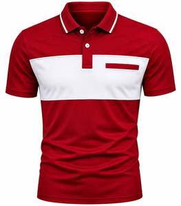 Polo à manches courtes pour homme, color-block, avec poche, respirant, en tricot, design décontracté, noir et blanc - Product Image 3