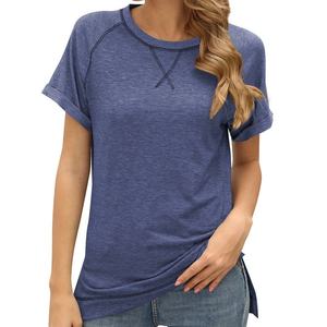 T-shirt décontracté pour femme à blocs de couleur, manches raglan, col rond, manches courtes, coupe ample, en jersey de coton respirant, idéal printemps-été - Product Image 4