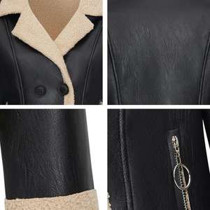 Vestes en cuir PU vintage pour femmes, grandes tailles, col à revers, manches longues, vestes en cuir rembourrées, veste bomber rétro coupe-vent - Product Image 6