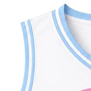 เสื้อบาสเก็ตบอลปักลายตราสัญลักษณ์ไวท์แจ็คแอนด์จิล แบบไม่มีแขน คอวี แต่งขอบสีน้ำเงินตัดกัน สำหรับผู้หญิง - Product Image 3