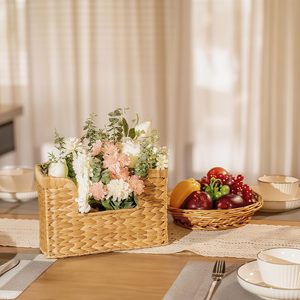 Panier mural en jacinthe d'eau tressé à la main, écologique et durable, avec poignée, pour organiser les magazines, les livres et le courrier, idéal pour la maison et le bureau - Product Image 5