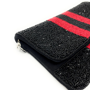 Luxury Handmade Durable Foldable Beaded Silk Stripe Clutch <b>Bag</b> Black Red Elegant Evening Purse Valentine's Day Magnetic Closure - Product Image 2