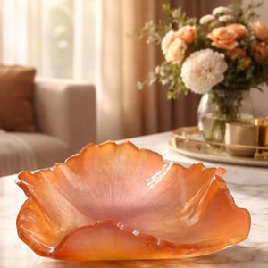 Grand bol en résine orange pailleté, bol décoratif pour fruits, bol de service couleur pastel - Product Image 1