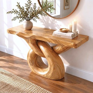 Table d'entrée en bois massif, table murale décorative pour l'entrée, sculptée à la main - Product Image 1