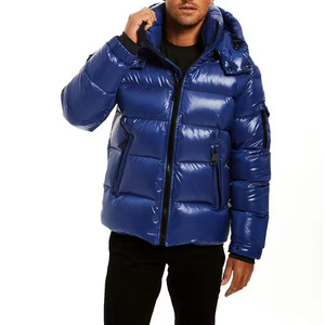 Men's Royal Blue Glossy Puffer Jacket Thick Warm <b>Bubble</b> <b>Coat</b> with Detachable Hood for Cold Winter Streetwear Style Shinny Puffer - Product Image 1