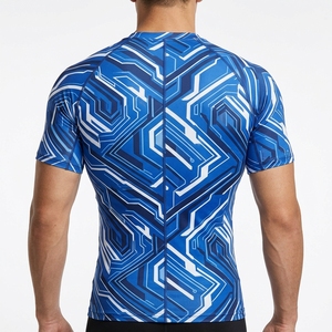 Camiseta de Compresión de Manga Corta para Hombre, Estampado Geométrico Azul, Ropa Deportiva para Gimnasio, Fitness, Running, Ropa Deportiva de Alto Rendimiento, Capa Base Atlética - Product Image 2