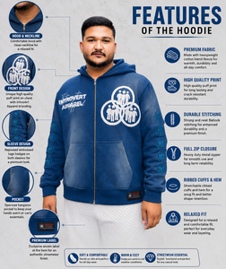 Sweat à capuche zippé bleu pour homme Rexfit Sports, en molleton French Terry, style streetwear, avec logo frontal et patchs sur les manches, fermeture éclair. - Product Image 2
