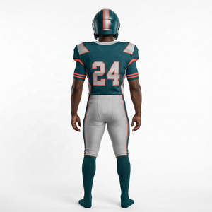 Ensemble uniforme de football vert sarcelle pour homme adulte, maillot à col en V, pantalon rembourré, casque, chaussettes, numéro 24 - Product Image 3