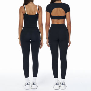 Conjunto de Yoga Sexy y Moderno, Transpirable, de Secado Rápido, Pantalones de Cintura Alta, Manga Corta, Diseño Sólido, para Correr y Hacer Ejercicio al Aire Libre - Product Image 6