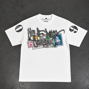 เสื้อยืดสตรีทแวร์ลายกราฟิกขนาดใหญ่พิเศษสำหรับผู้ชาย ผ้าฝ้าย 100% เนื้อหนา พิมพ์ลายวินเทจ ฮิปฮอป ทรงหลวม รับผลิตแบบ OEM ODM - Product Image 3