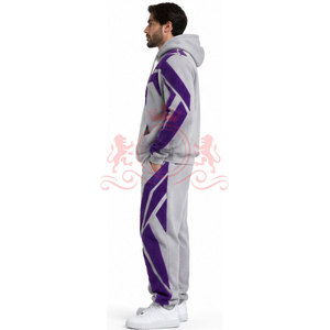 Conjunto Deportivo para Hombre, Gris Morado con Estampado Geométrico, Sudadera con Capucha y Pantalones, Ropa Casual de Manga Larga, Estilo Invernal - Product Image 4