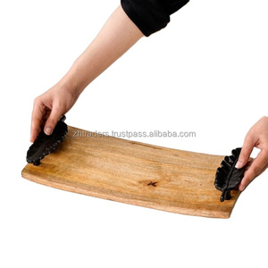 ถาดไม้อะคาเซียทรงสี่เหลี่ยมผืนผ้าสุดสร้างสรรค์ถาดไม้สไตล์นอร์ดิกพร้อมที่จับโลหะ - Product Image 3