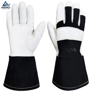 With Extended Cuff Premium Two-Tone Leather Safety <b>Gloves</b> Reinforced Palm Design for Industrial Maintenance and Heat Resistance - Product Image 1