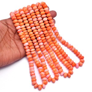 ลูกปัดโอปอลสีลูกกวาดสีส้มขนาด7-8มม. ลูกปัดพลอยเม็ดเรียบโอปอลธรรมชาติสำหรับทำสร้อยข้อมือ - Product Image 1