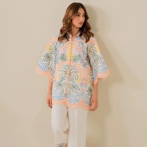 ชุดเสื้อครอปผ้าฝ้ายสีพื้นสไตล์อินเดียสำหรับผู้หญิง พร้อมกางเกงขายาว - Product Image 1