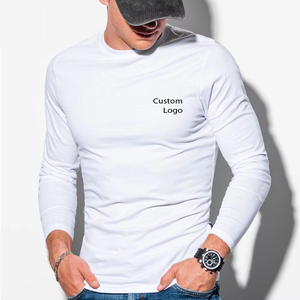 Camiseta de Manga Larga para Hombre, 100% Algodón, Corte Ajustado, Color Sólido, Estilo Vintage Informal, Cuello Redondo, Diseño Liso, Personalizable en la Parte Delantera, Lavada - Product Image 1