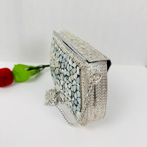 Modern Polished Luxury Antique Style Mother of Pearl Sling Clutch Evening Purse Metal <b>Handbag</b> for Bridal Wedding Party - Product Image 1