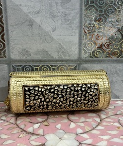 <b>Medium</b> <b>Size</b> Brass Handmade Oval Kundan Clutch Golden Indian Wedding Traditional Handmade - Product Image 6