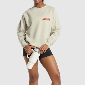Sudaderas de cuello redondo para mujer al por mayor, tallas grandes, de color liso, de algodón polar, extragrandes, forradas, cortavientos, ecológicas y transpirables - Product Image 2