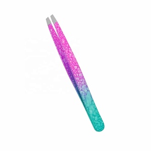 SIGAL MEDCO Pince à sourcils en acier inoxydable avec pierre de cristal bleu Instrument de soins de beauté à pointe inclinée - Product Image 2