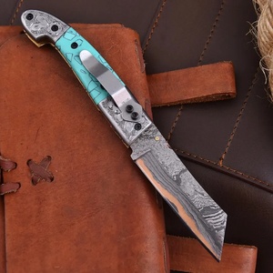 Handmade Cooper Damascus Steel Folding Pocket <b>Knife</b> <b>Bone</b> <b>Handle</b> Leather Sheath Utility Survival Hunting <b>Knives</b> Pasha Enterprises - Product Image 6