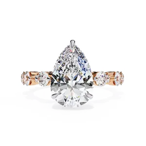 Splendide bague en or massif 18 carats avec diamant de laboratoire taille poire de 3,00 carats, sertissage discret sous le rebord, couleur E, certifiée, un objet de luxe - Product Image 3