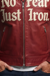 Chaqueta de Cuero PU Roja para Hombre, Cuello Camisero, Cierre de Cremallera, Chaqueta de Cuero Estilo Biker, Chaqueta de Cuero Genuino con Bordado Personalizado para Hombre - Product Image 4