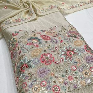 Tissu en coton à motif de feuillage brodé, tissu en coton léger pour femmes, utilisation textile de maison - Product Image 6