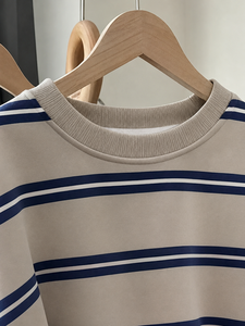 Sudadera de Manga Larga para Mujer, Cuello Redondo, Rayas, Algodón, Felpa, Hombros Caídos, Corte Holgado, Estilo Urbano, con Impresión de Logotipo Personalizado - Product Image 6