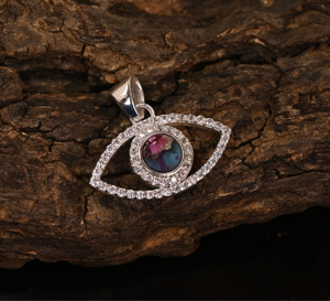 Pendentif en argent 925 avec serti clos, forme œil marquise, orné de pierres précieuses turquoise et de coquillages d'huîtres, avec accents de zircon cubique – Meilleure vente - Product Image 4