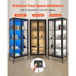 Vetrina Espositiva in Metallo a 4 Ripiani, Alta 66 Pollici, con Illuminazione a 3 Colori Regolabile - Product Image 5