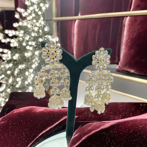 Trendy Necklace Earring <b>Set</b> India Gold Plated Diamond Main Stone Cluster <b>Pearls</b> Weddings Parties Gift Anniversary - Product Image 1