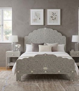 Indian Style Wooden Bed Carved Headboard Panel Bed Frame Bedroom Furniture for Hotel and Home - Product Image 1